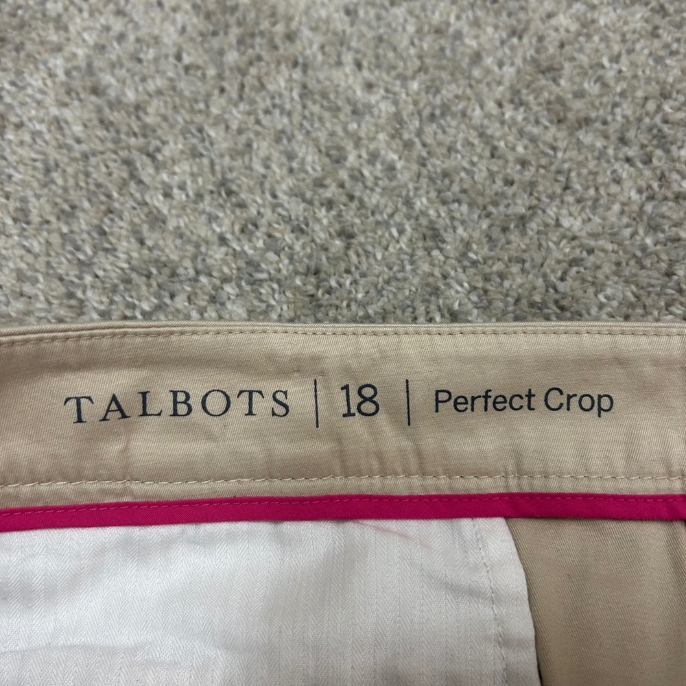 Talbots Perfect Crop Pants 18 Khaki Beige Cotton Blend Straight Leg 26" Inseam - Picture 5 of 7